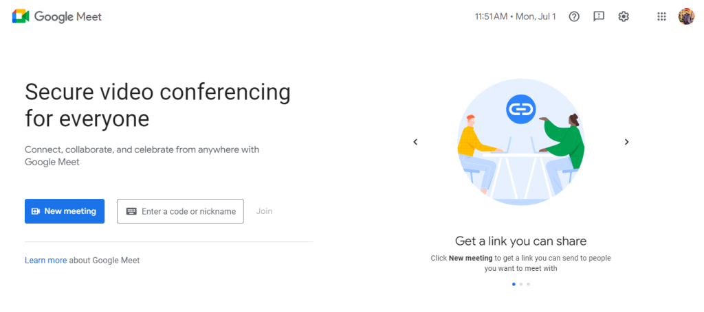 Google Meet - video conferencing solution for Development teams and product managers